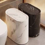 Bathroom Trash Can Lid Marble Pattern Compact Kitchen Bin - Image 9