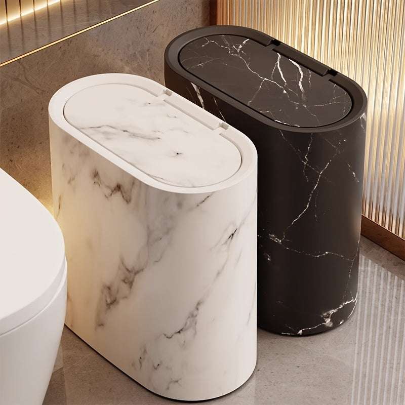 Bathroom Trash Can Lid Marble Pattern Compact Kitchen Bin - Image 9