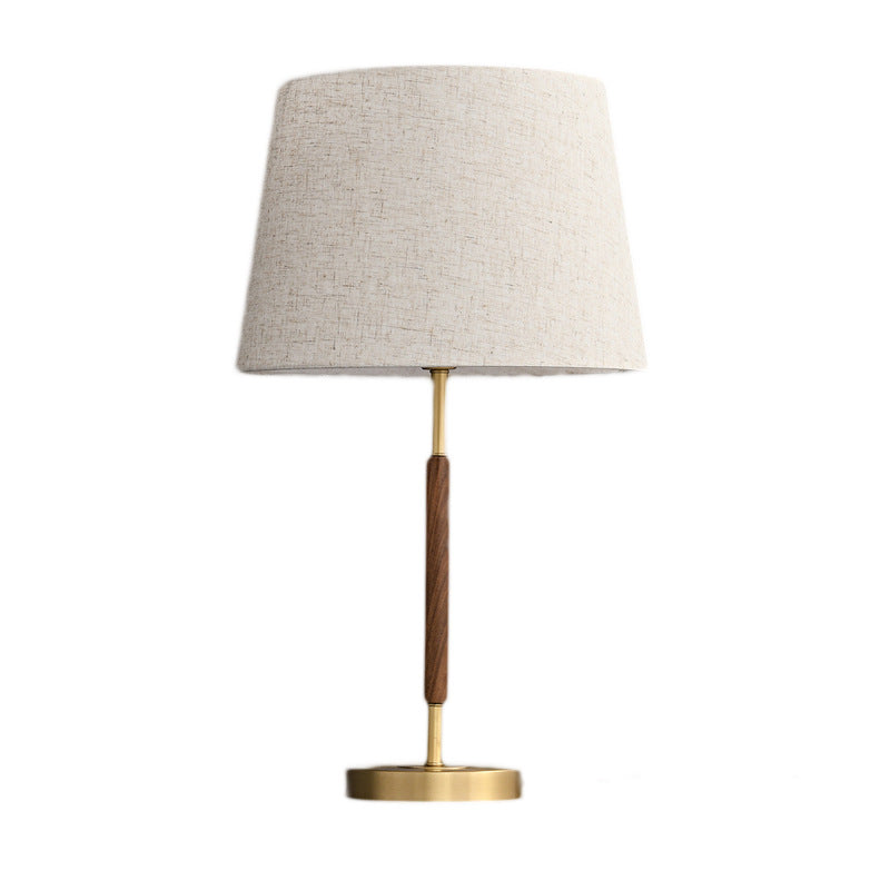 Contemporary Retro Brass Fabric Cylinder 1-Light Table Lamp For Bedside - Image 10