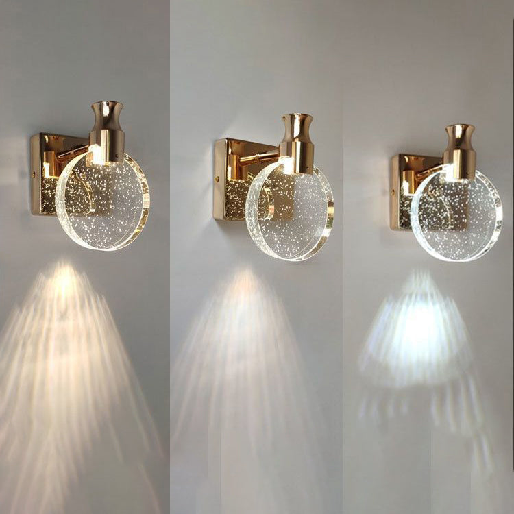 Contemporary Scandinavian Crystal Round LED Wall Sconce Lamp For Bedside - Image 6