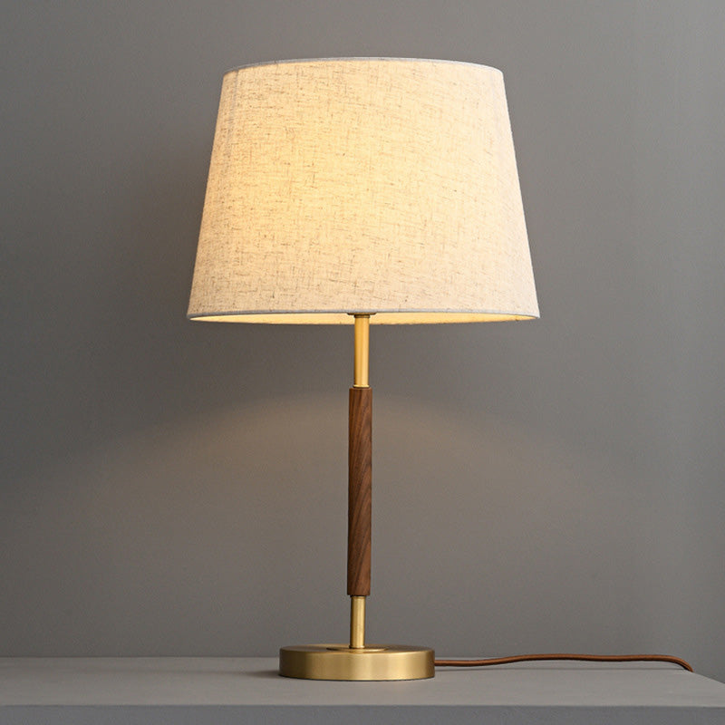 Contemporary Retro Brass Fabric Cylinder 1-Light Table Lamp For Bedside - Image 8