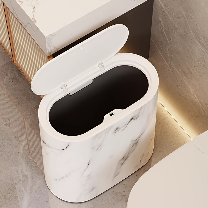 Bathroom Trash Can Lid Marble Pattern Compact Kitchen Bin - Image 5