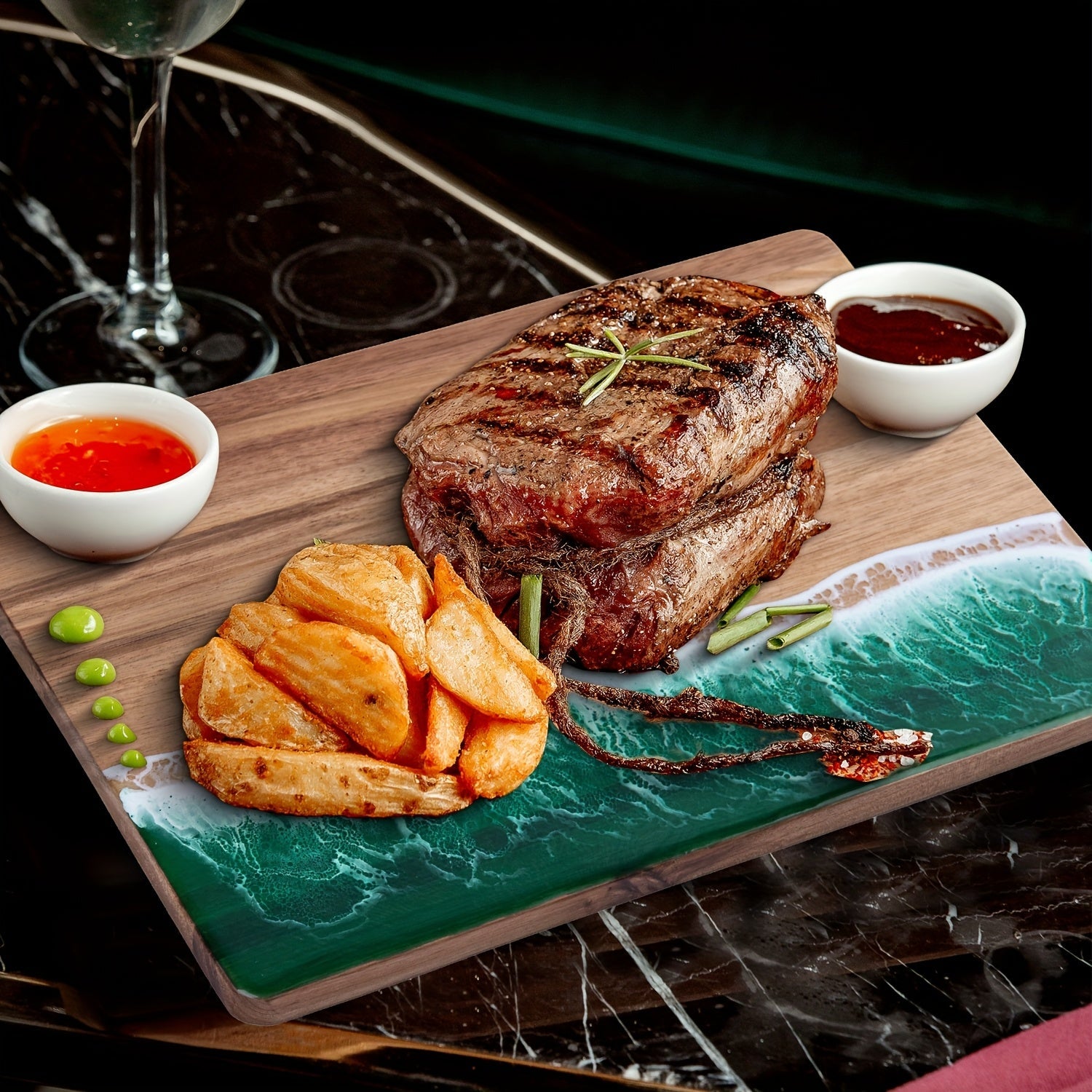 Acacia Wood Cutting Board Ocean Resin Charcuterie Cheese Serving Board - Image 10