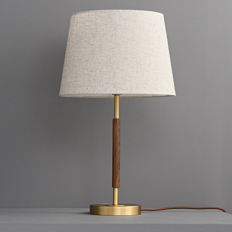 Contemporary Retro Brass Fabric Cylinder 1-Light Table Lamp For Bedside - Image 9