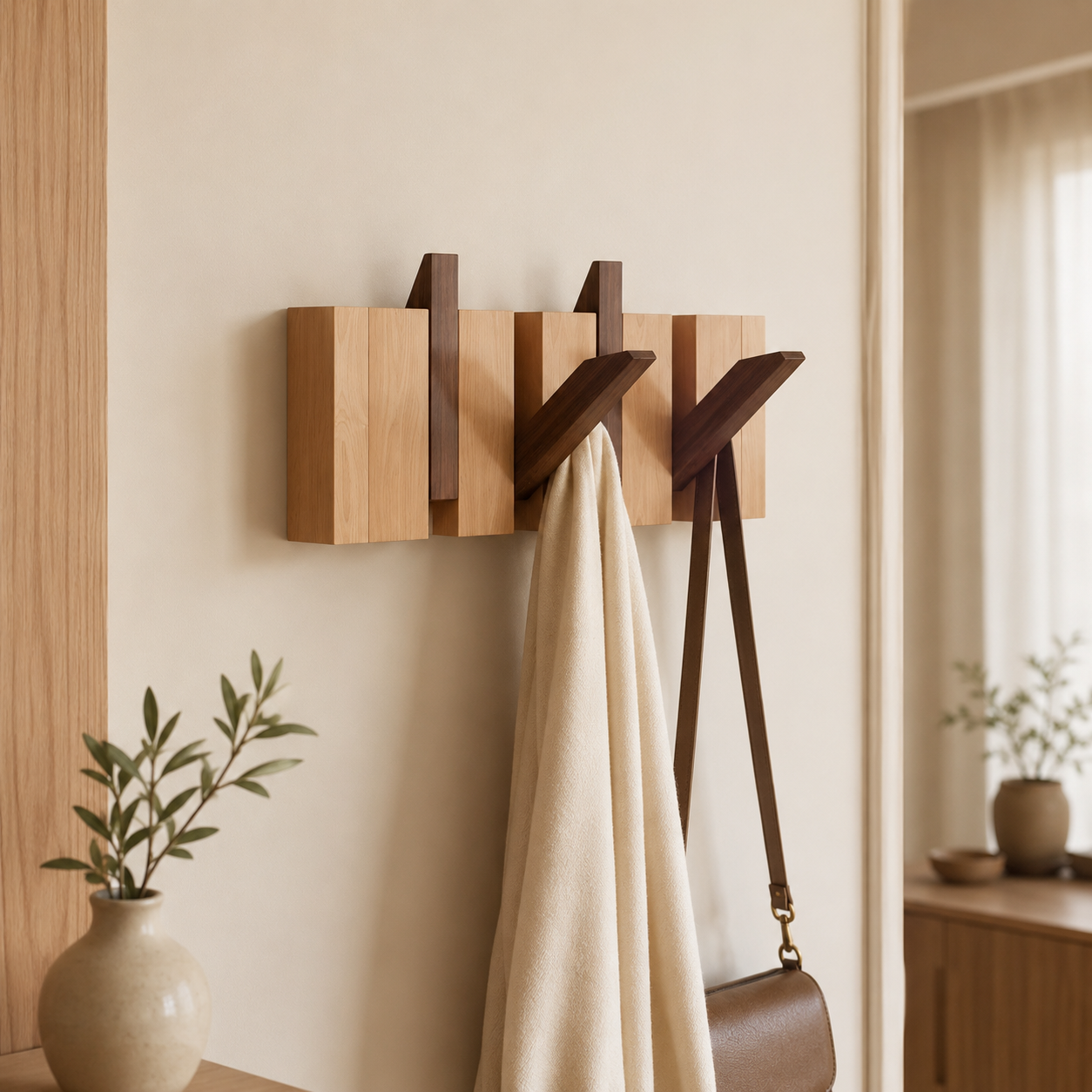 Wooden Space-Saving Wall-Mounted Piano Hanger Rack