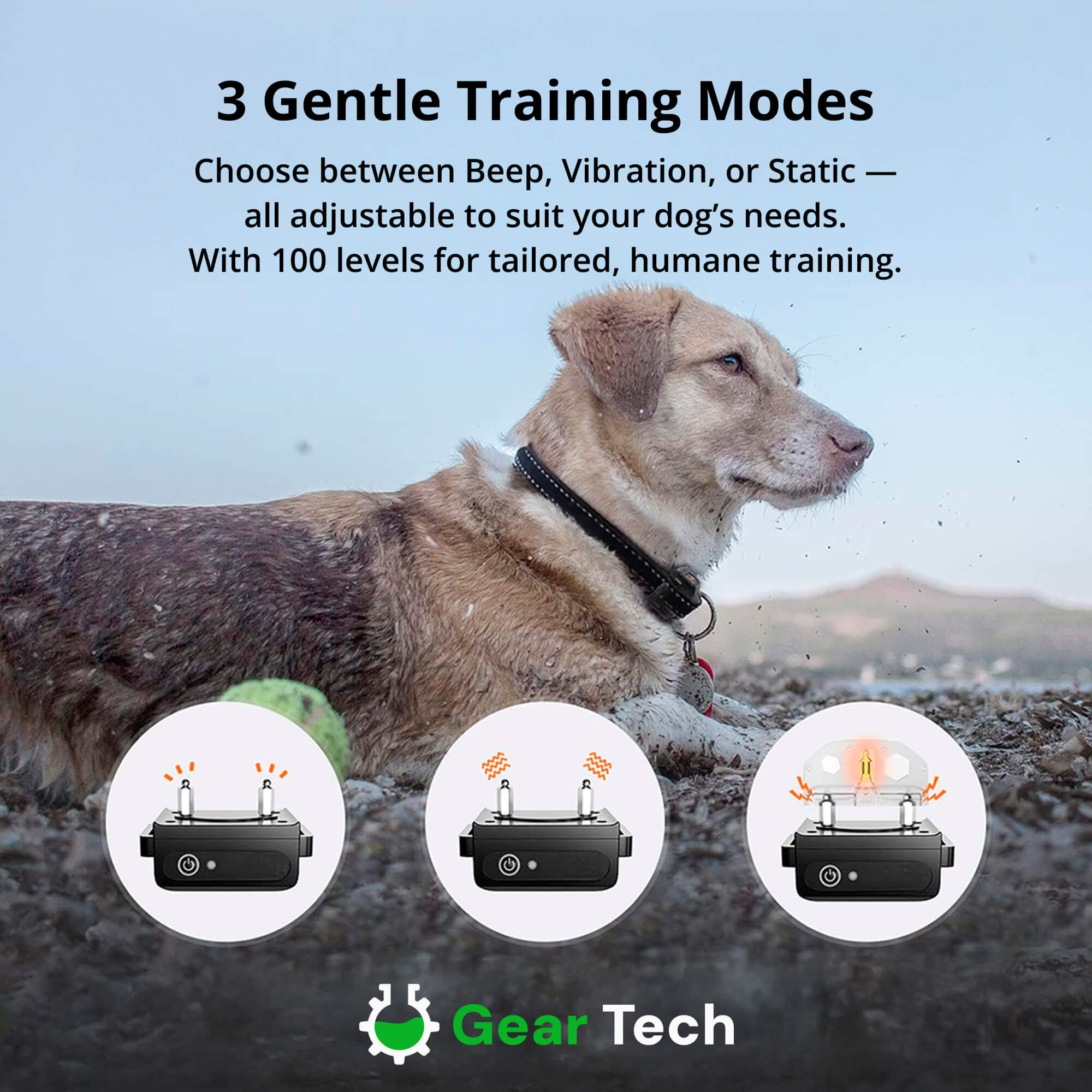 Rechargeable Dog Training Collar with Beep, Vibration & Static Modes