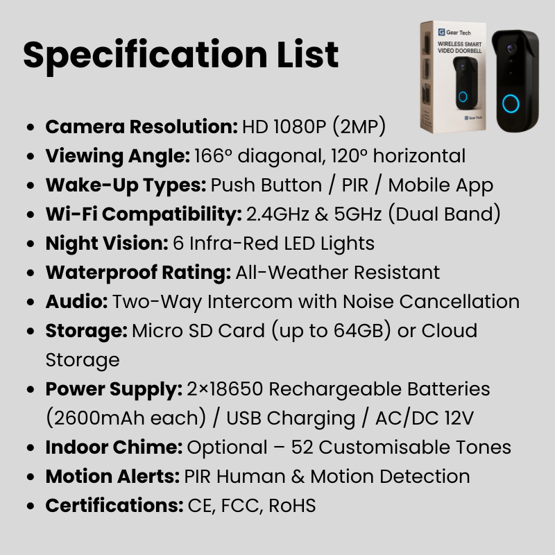 Wireless Video Doorbell Camera HD, Motion Alerts & Long Battery Life