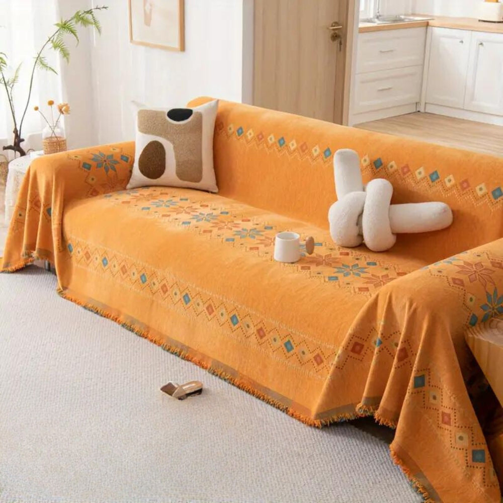 Boho Couch Cover Non‑Slip Design with Tassels
