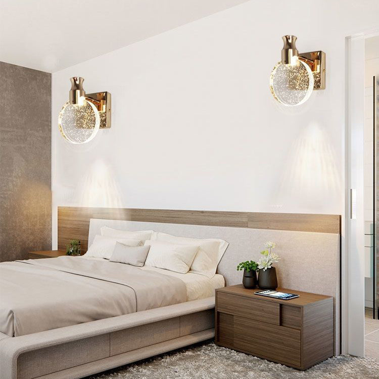 Contemporary Scandinavian Crystal Round LED Wall Sconce Lamp For Bedside - Image 2