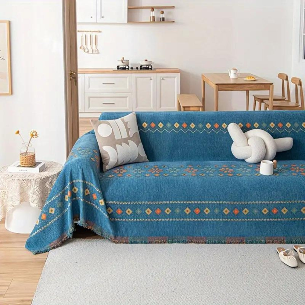 Boho Couch Cover Non‑Slip Design with Tassels