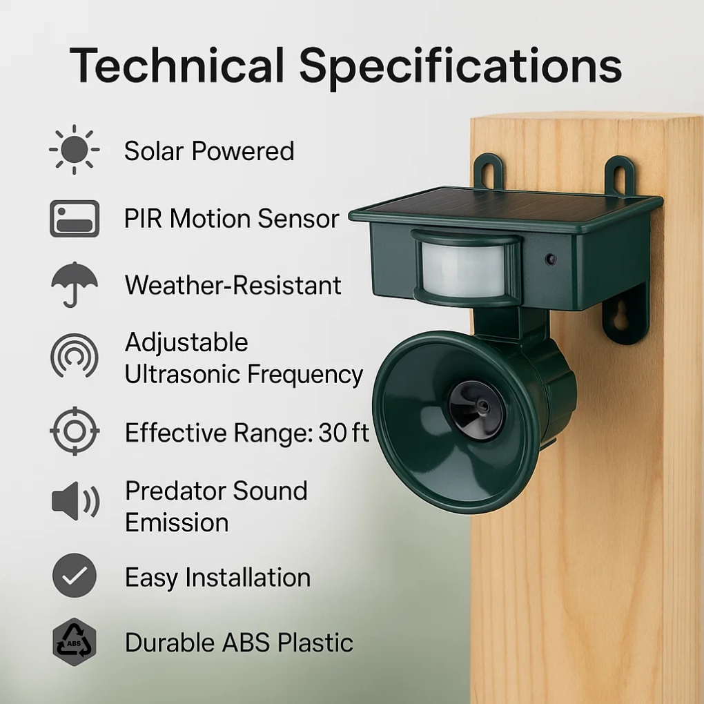 Smart Solar Bird Repeller Motion-Activated Outdoor Deterrent