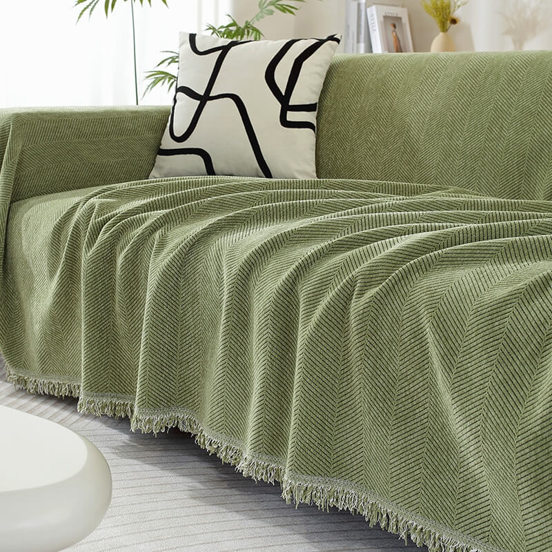 Herringbone Sofa Throw Soft Textured Blanket with Tassels
