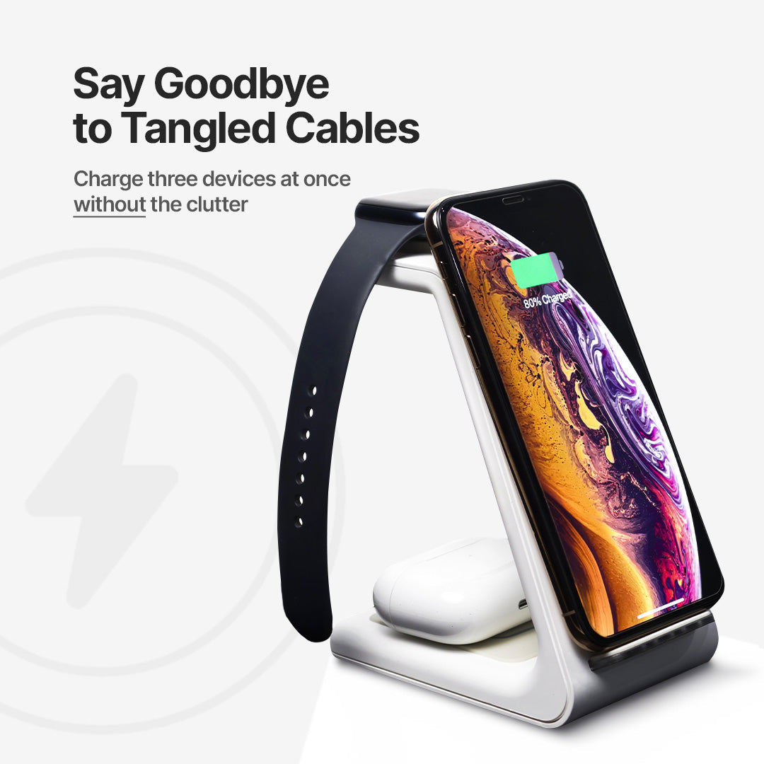 3‑in‑1 Wireless Charging Station for Phone, Watch & Earbuds