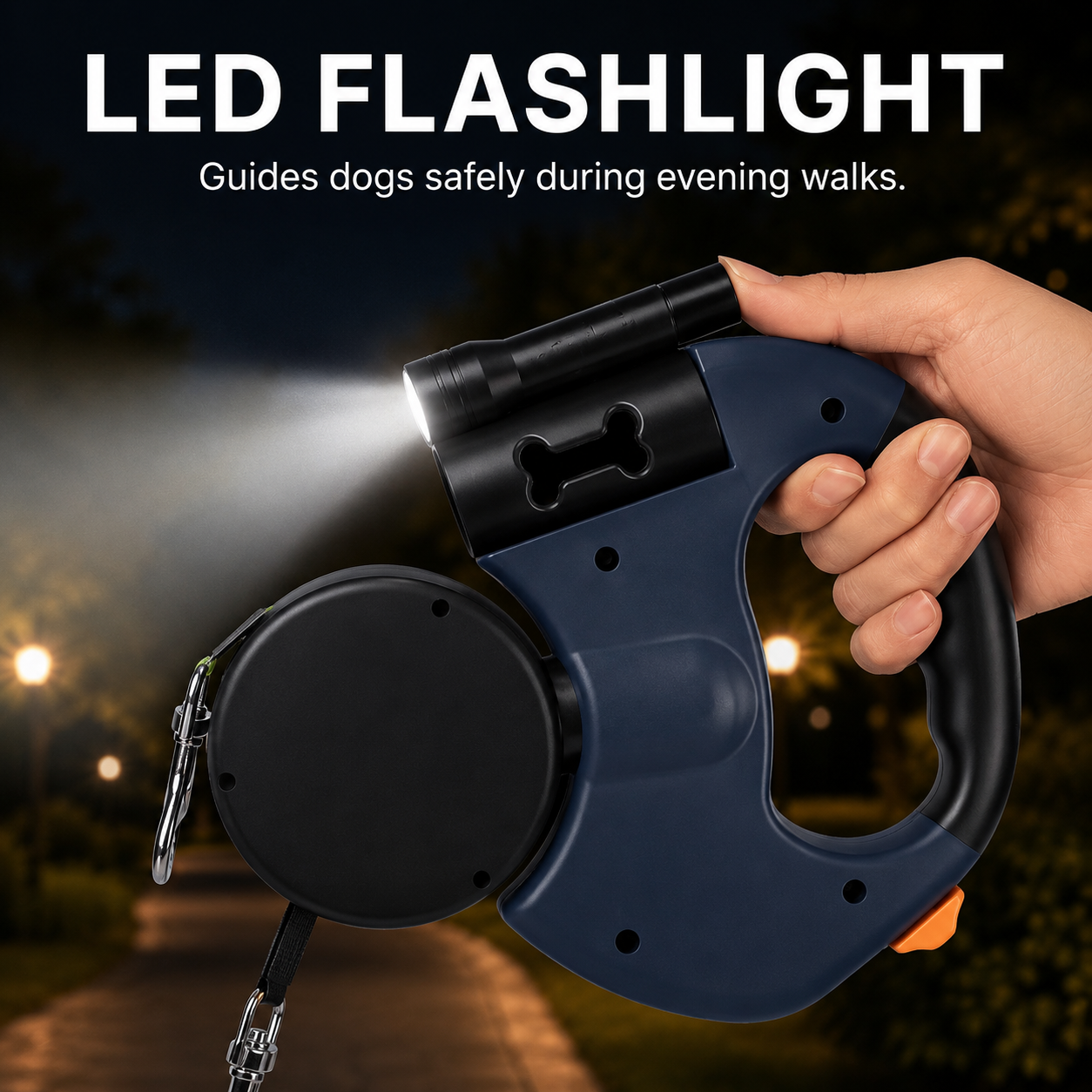 10FT Dual Retractable Dog Leash with Flashlight