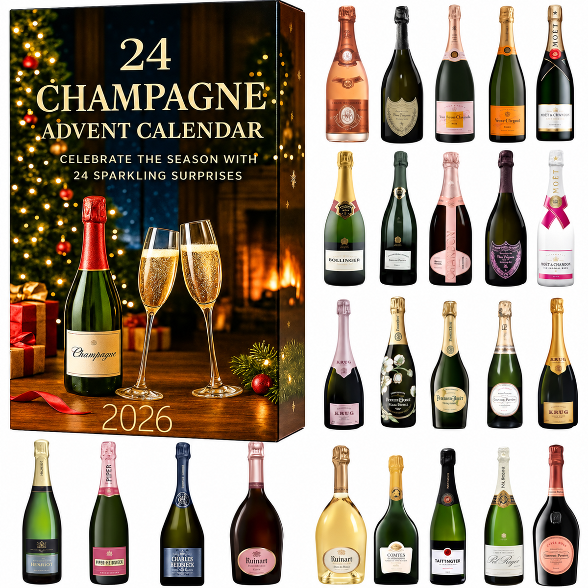 24 Day Champagne Advent Calendar 2026 Decorative 2D Bottle Ornaments - Image 3