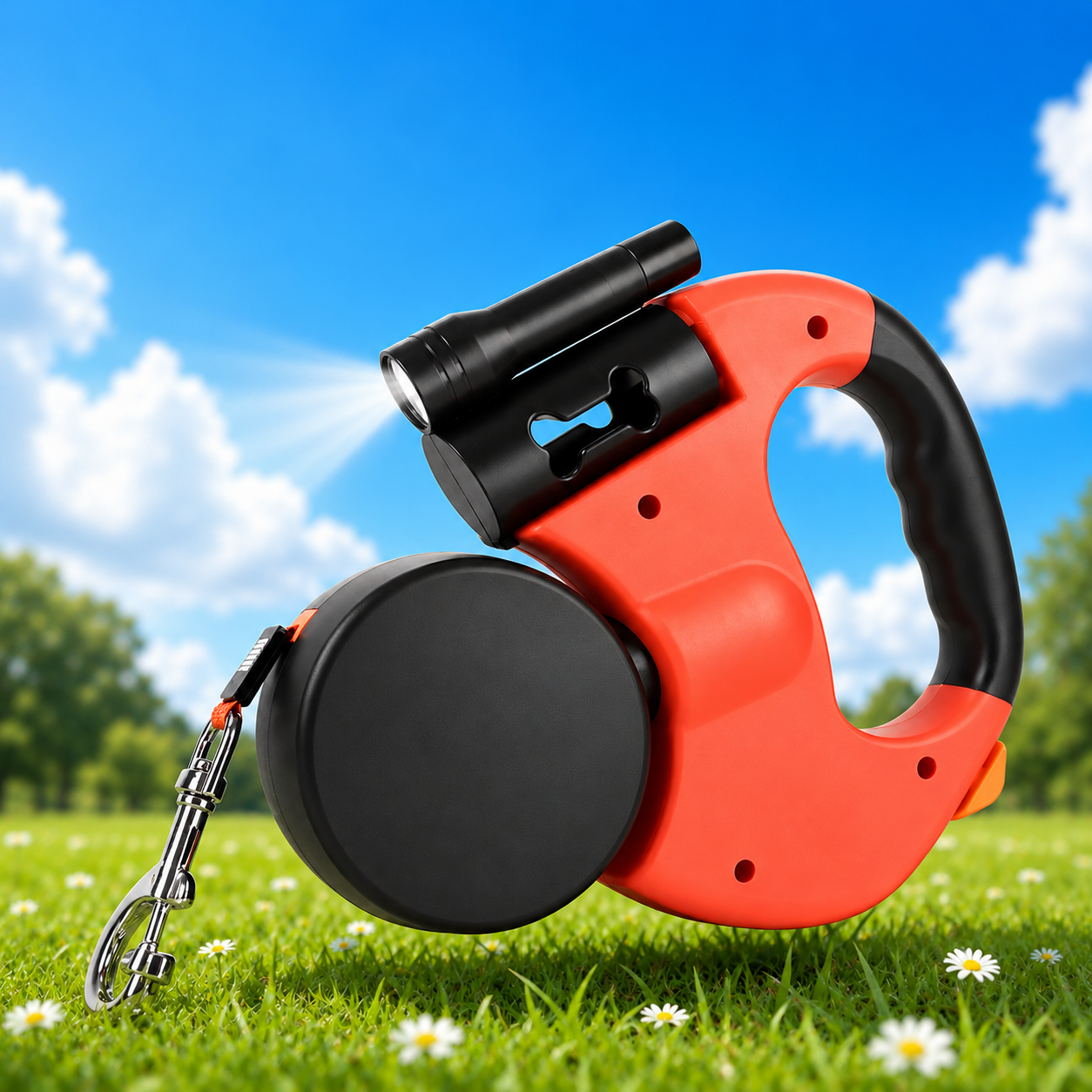 10FT Dual Retractable Dog Leash with Flashlight
