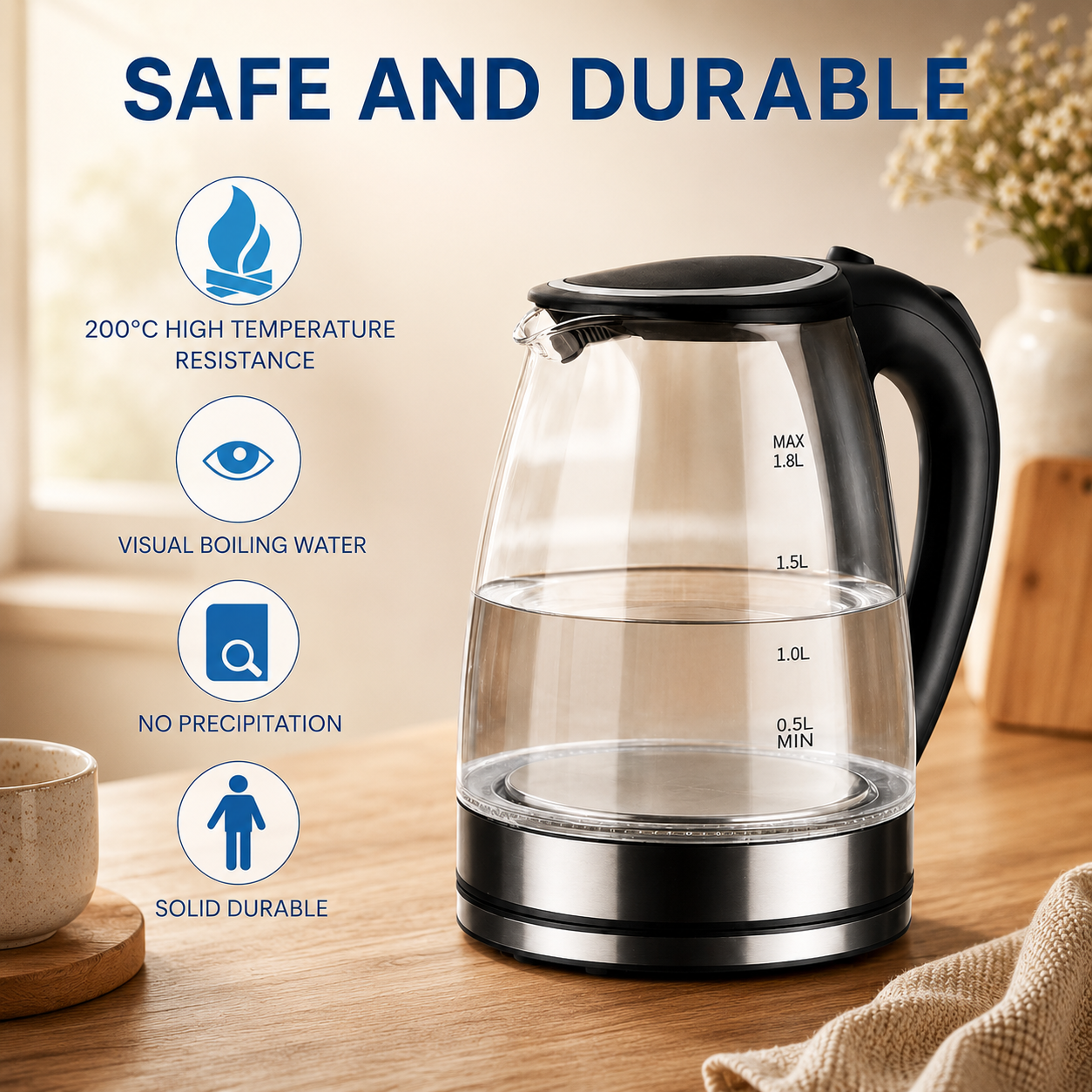 1.8L Electric Glass Kettle with LED Illumination
