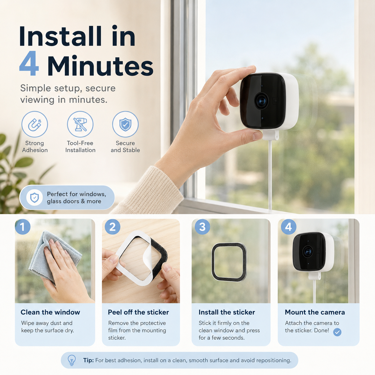 1080P WiFi Window Security Camera with 32GB Card