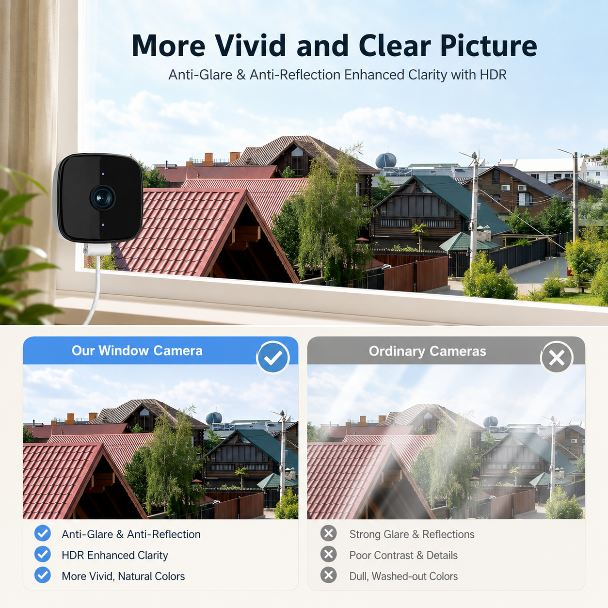 1080P WiFi Window Security Camera with 32GB Card