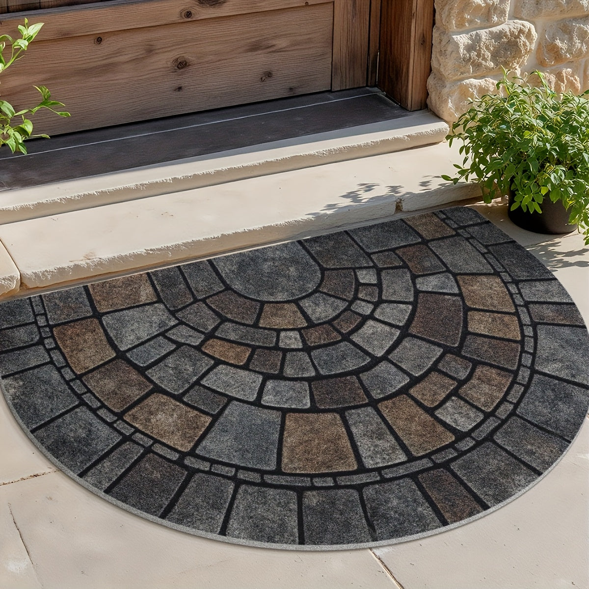 Half Circle Door Mat Non Slip Indoor Outdoor Mosaic Entryway - Image 3