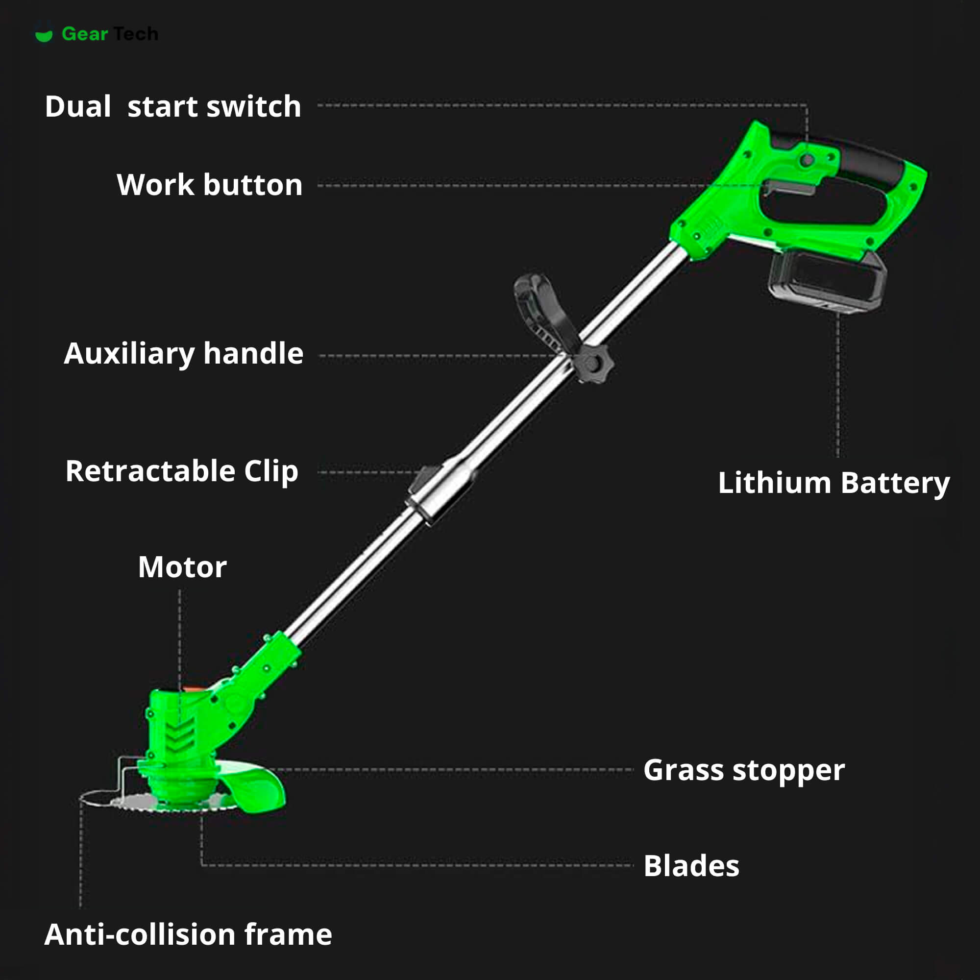 4‑in‑1 Cordless Garden Strimmer with Adjustable Handle