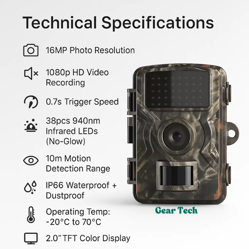 HD Trail Camera with 16MP Photos & 1080P Video