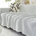 Herringbone Sofa Throw Soft Textured Blanket with Tassels