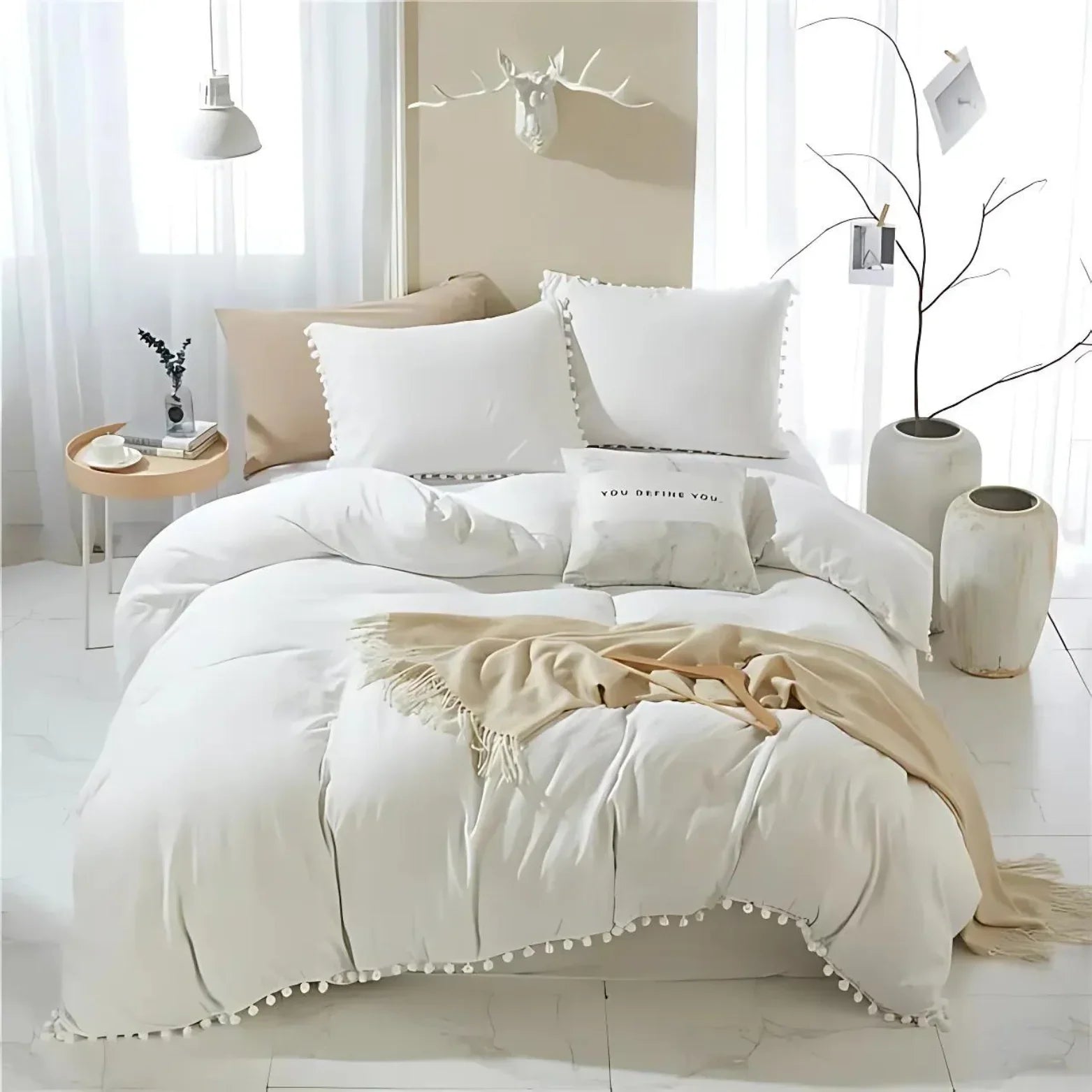 Anna Quilt Cover Set Nordic Pompom Trim