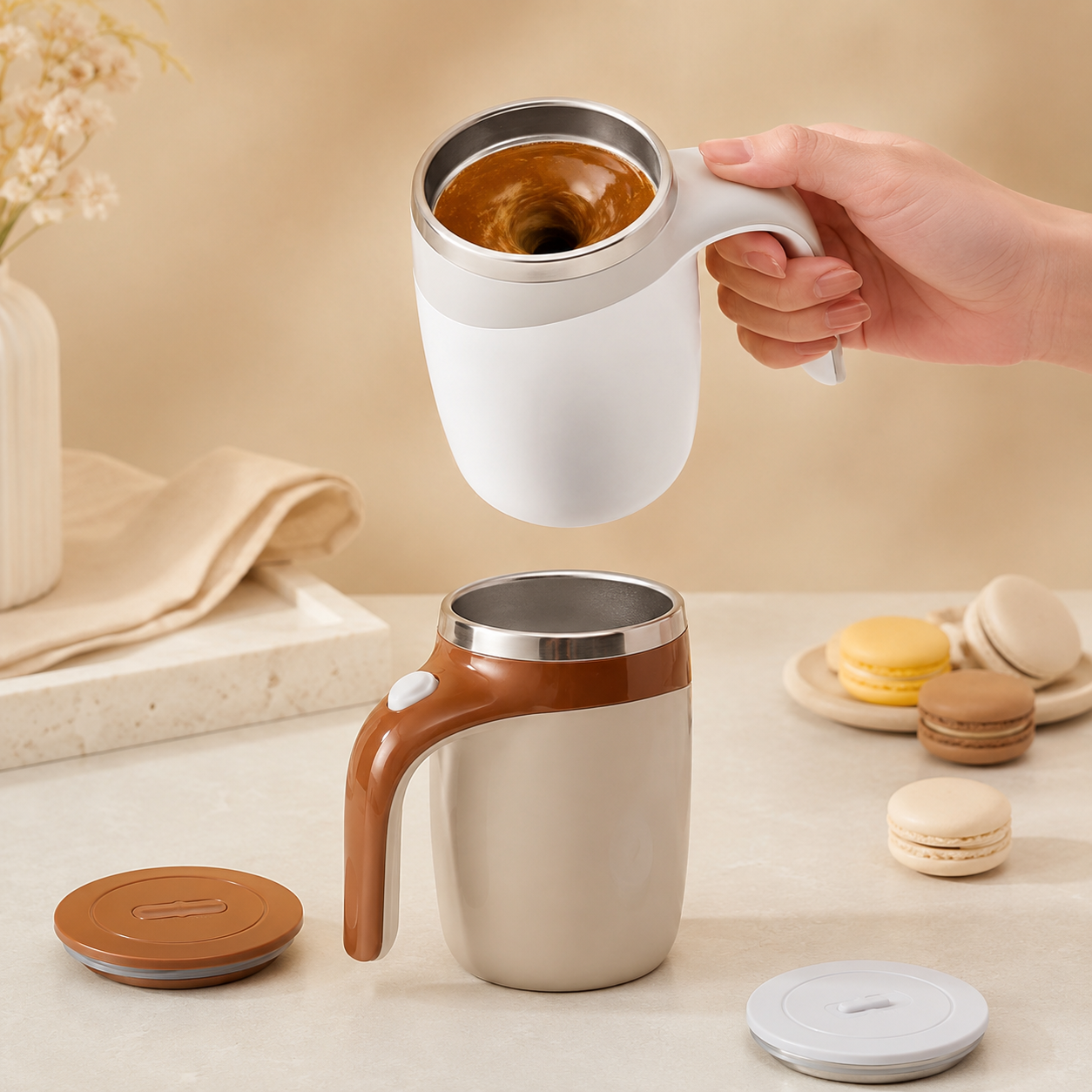 Automatic Self Stirring Mug with Magnetic Base for Coffee & Shakes