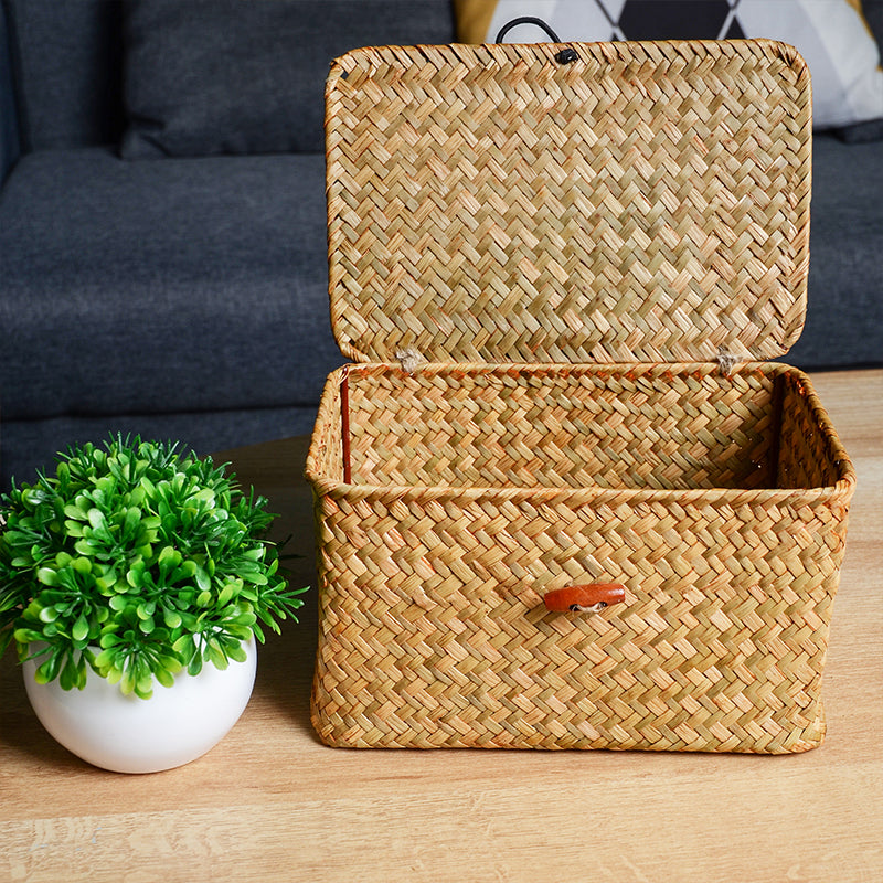 Decorative Storage Basket with Lid Rectangular Organizer