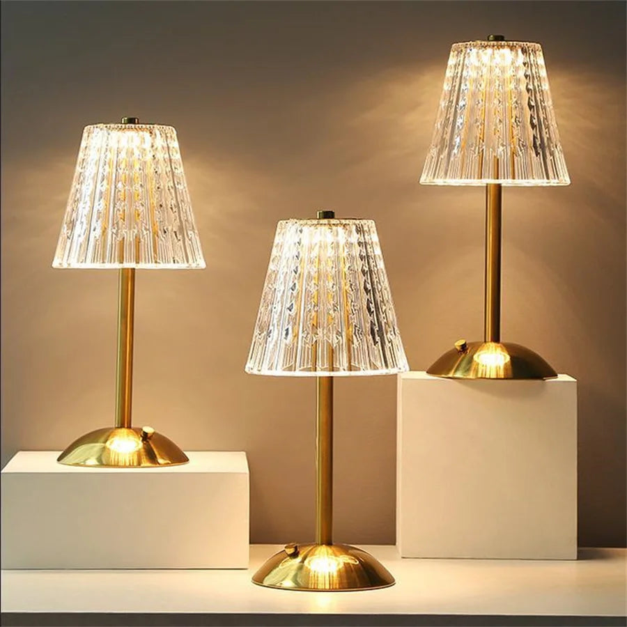 Golden Crystal Glass Table Lamp in Decorative Design with Sparkling Shade