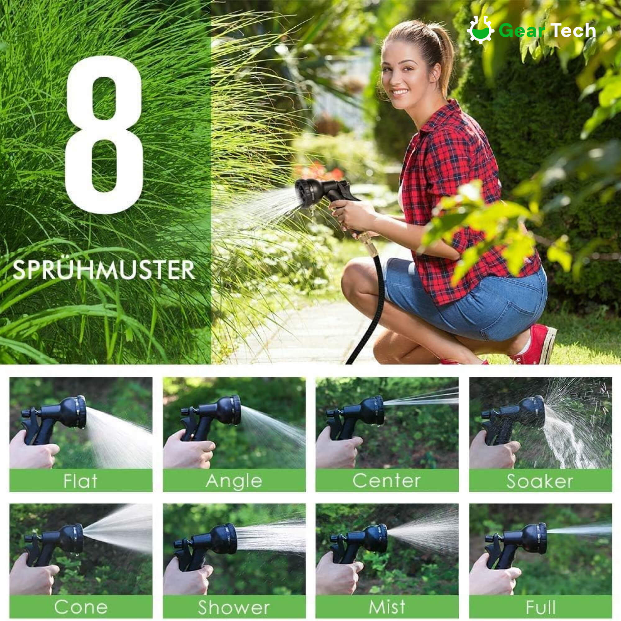 Expandable Garden Hose with 8‑Function Spray Nozzle