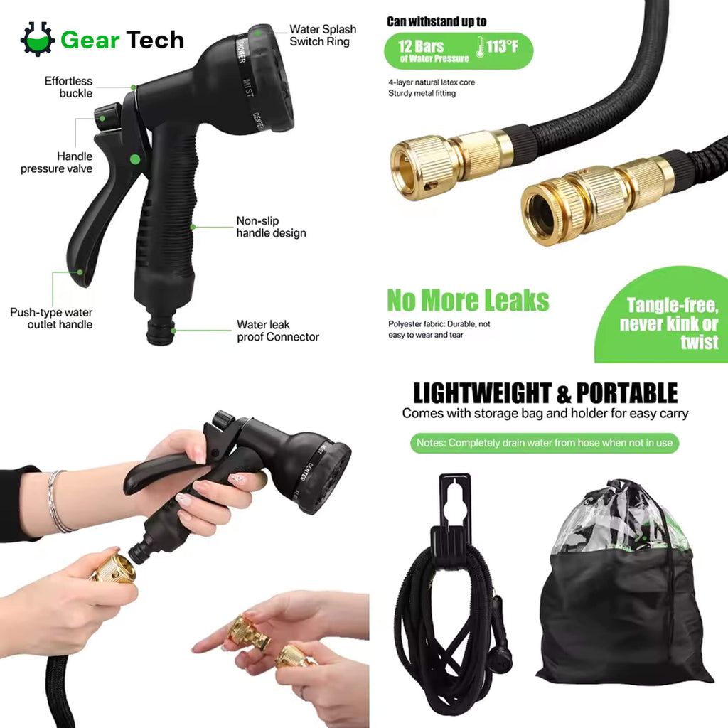 Expandable Garden Hose with 8‑Function Spray Nozzle