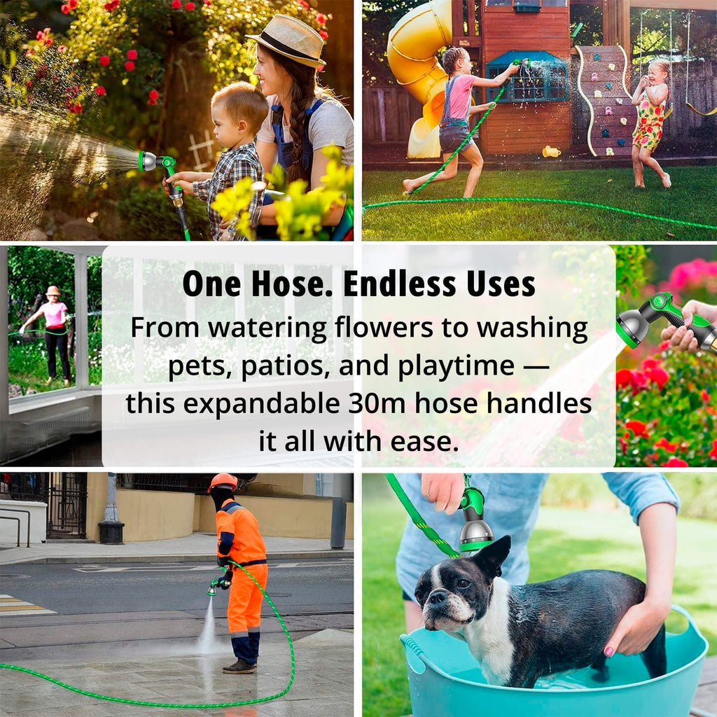 Expandable Garden Hose with 8‑Function Spray Nozzle