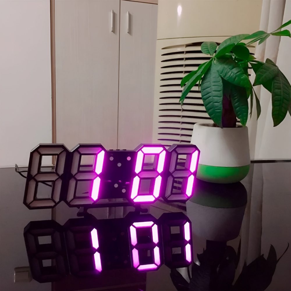 Digital Wall Clock 3D LED Time Display with Night Mode