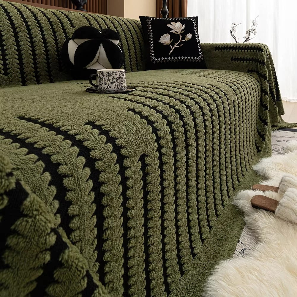 Plush Couch Protector Warm Comfort with Elegant Linear Design