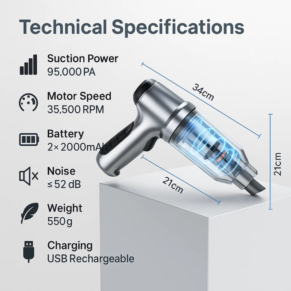 Car Vacuum Cleaner Powerful Compact Cordless Cleaner with Attachments