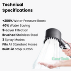 Turbo Boost Shower Head with 9‑Layer Filtration System