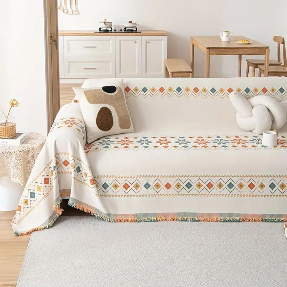 Boho Couch Cover Non‑Slip Design with Tassels