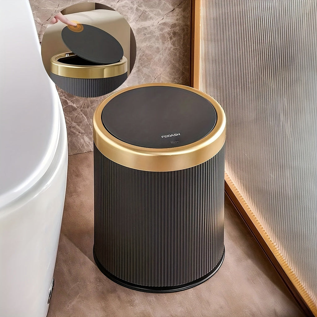 Luxury Bathroom Trash Can Oval Press Top Waste Bin Gold Lid - Image 5