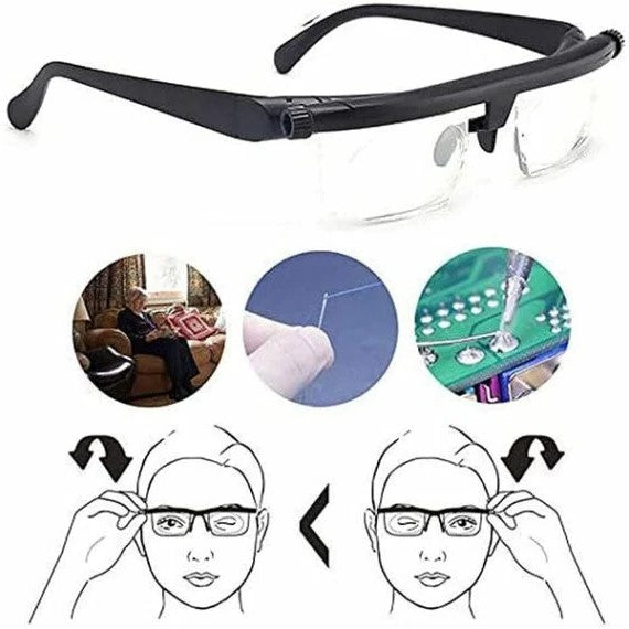 Adjustable Vision Glasses Dial-Focus Eyewear for Near & Distance Use