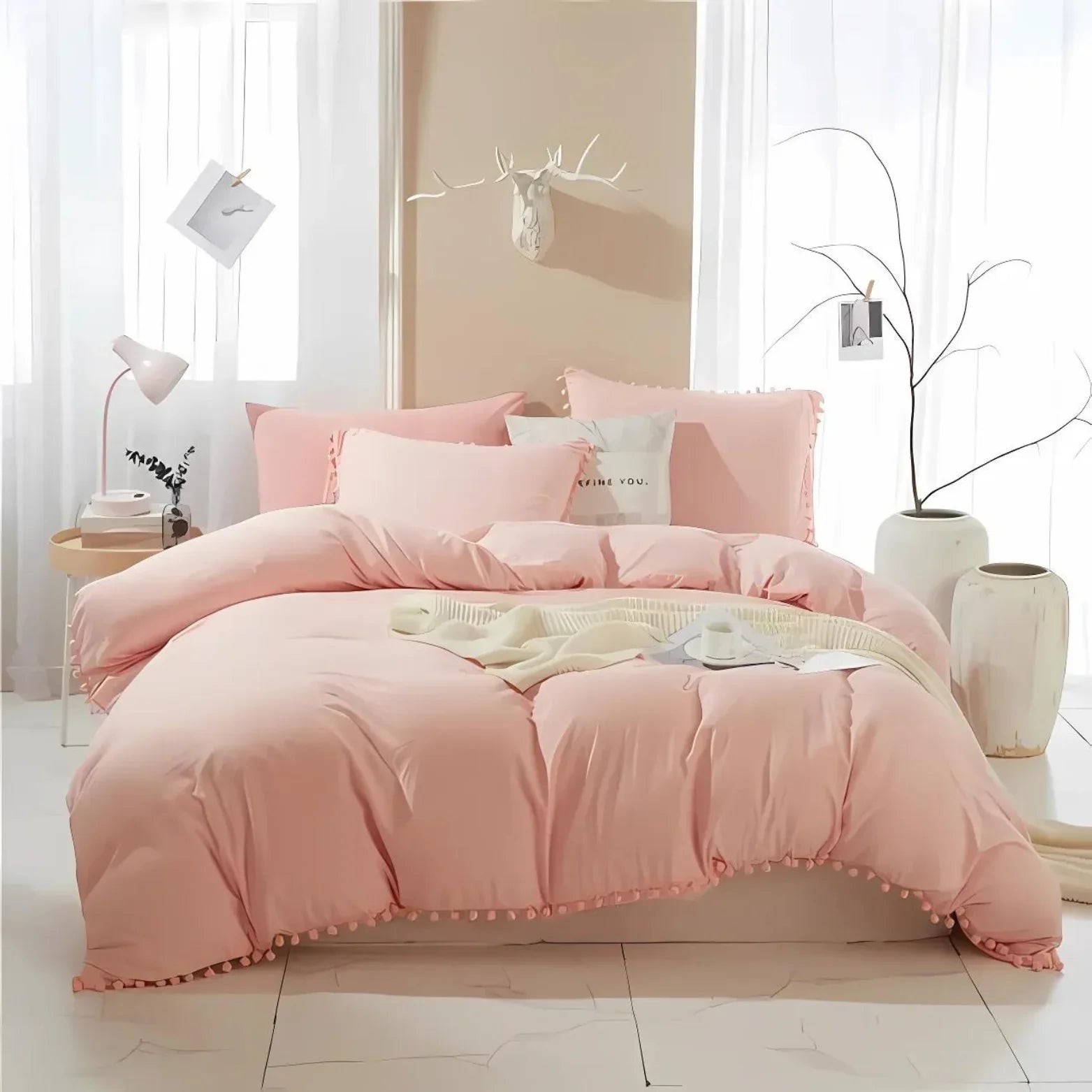 Anna Quilt Cover Set Nordic Pompom Trim