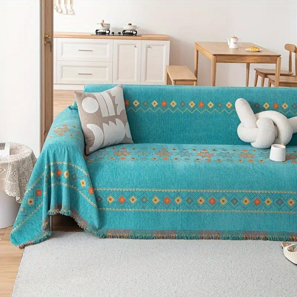 Boho Couch Cover Non‑Slip Design with Tassels