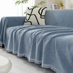Herringbone Sofa Throw Soft Textured Blanket with Tassels