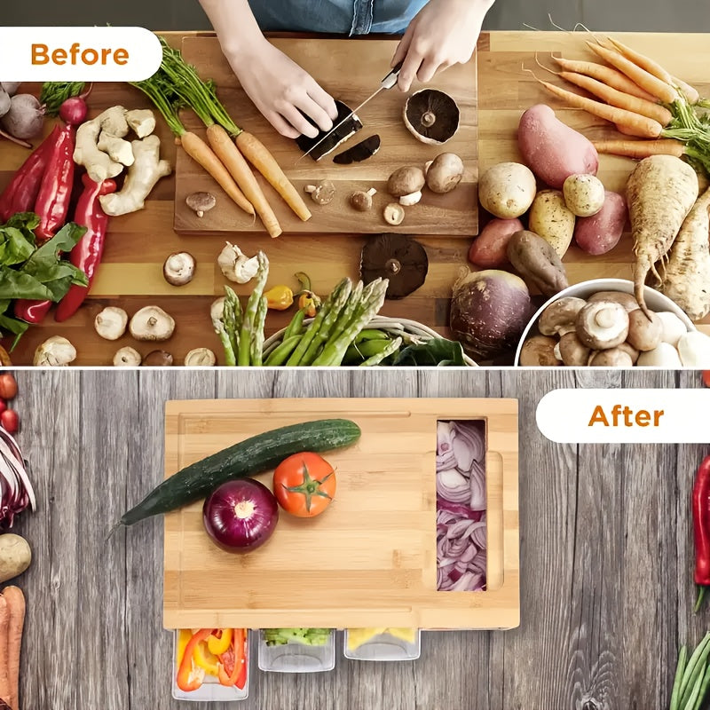 Cutting Board Trays Bamboo Kitchen Prep Station Storage Graters - Image 6