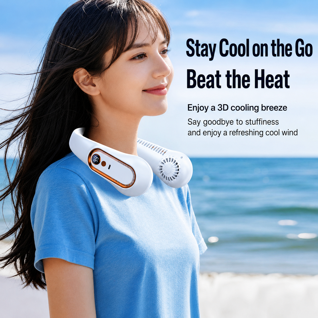 Bladeless Neck Fan Portable Rechargeable Hands Free 5 Speed Wearable Cooling