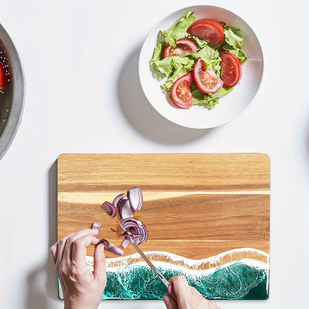 Acacia Wood Cutting Board Ocean Resin Charcuterie Cheese Serving Board - Image 9