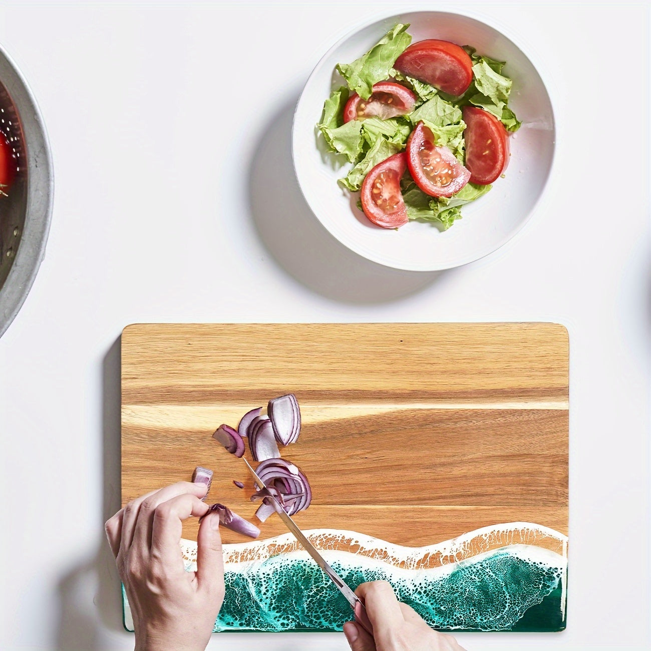 Acacia Wood Cutting Board Ocean Resin Charcuterie Cheese Serving Board - Image 9