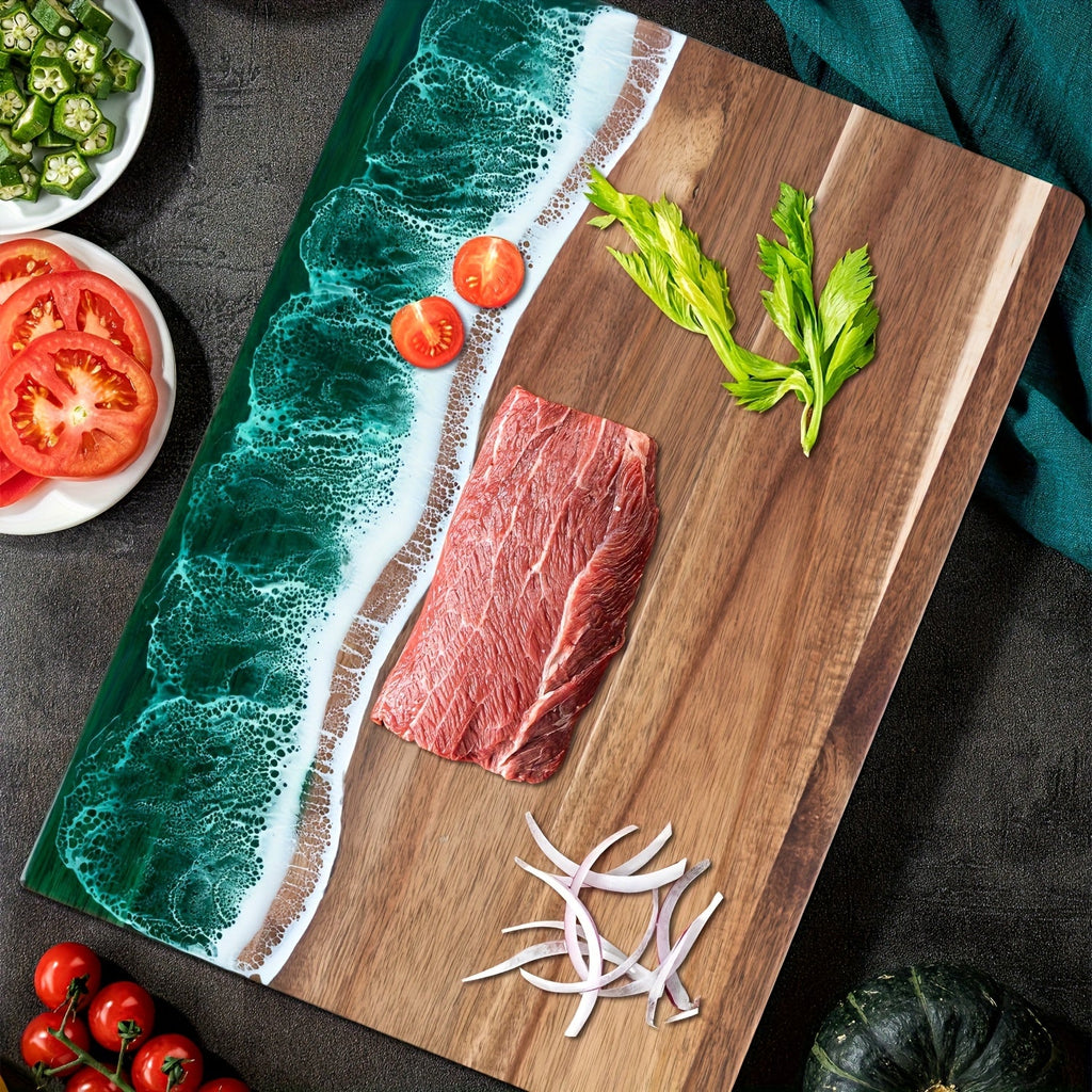 Acacia Wood Cutting Board Ocean Resin Charcuterie Cheese Serving Board - Image 11