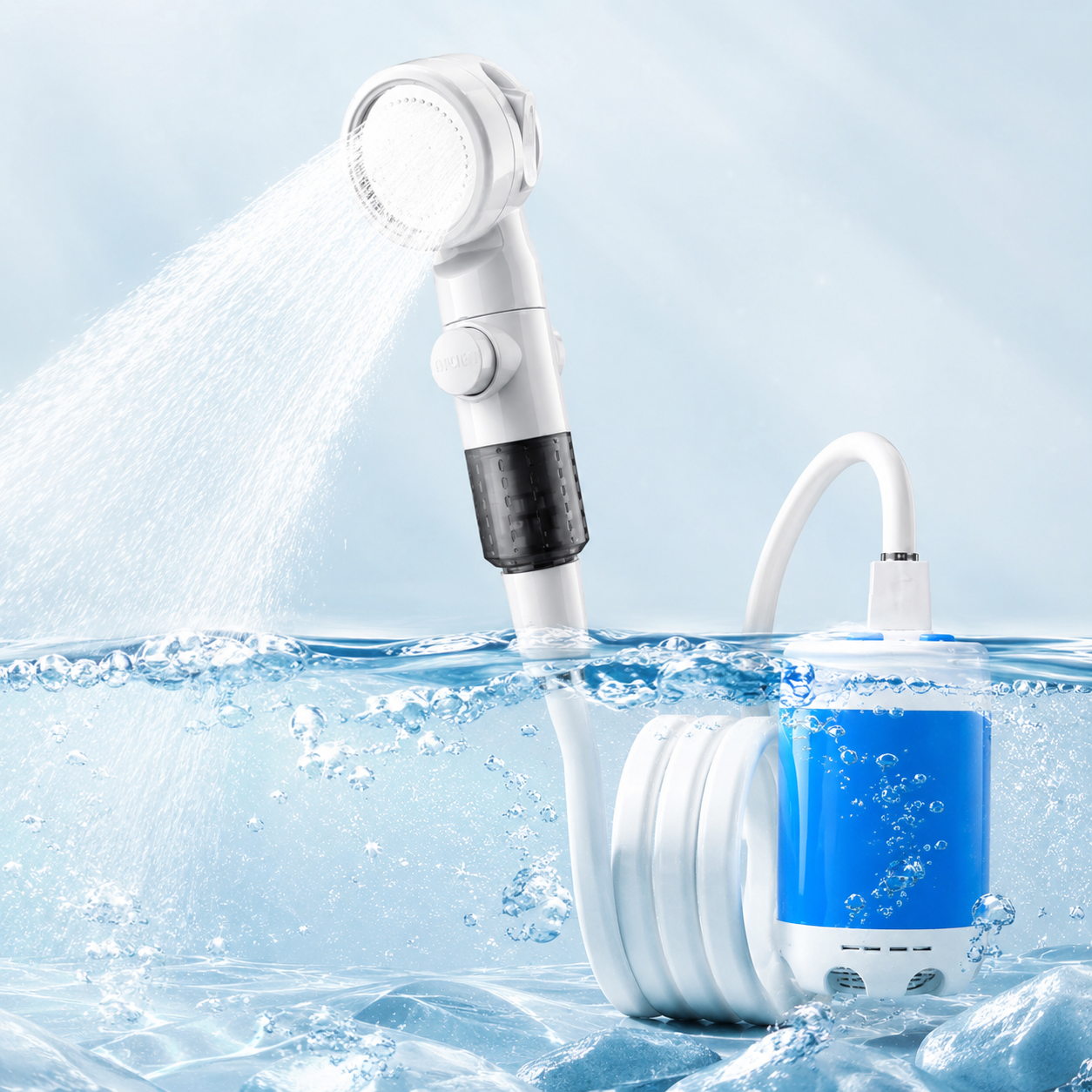 Compact USB Rechargeable Outdoor Shower Head Pump Kit